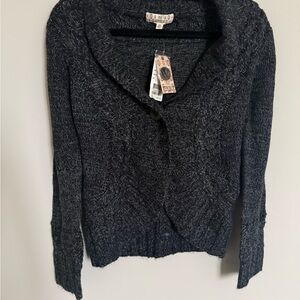 Pink Republic Gray Cable Knit Cardigan Sweater Medium Collar NWT
